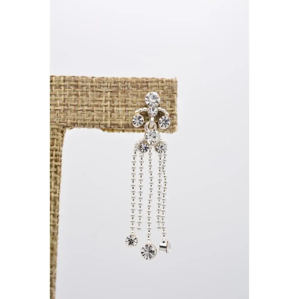 Y2K Vintage Crystal Dangle Earrings Chandelier Silver Tone Rhinestone Chain 9L